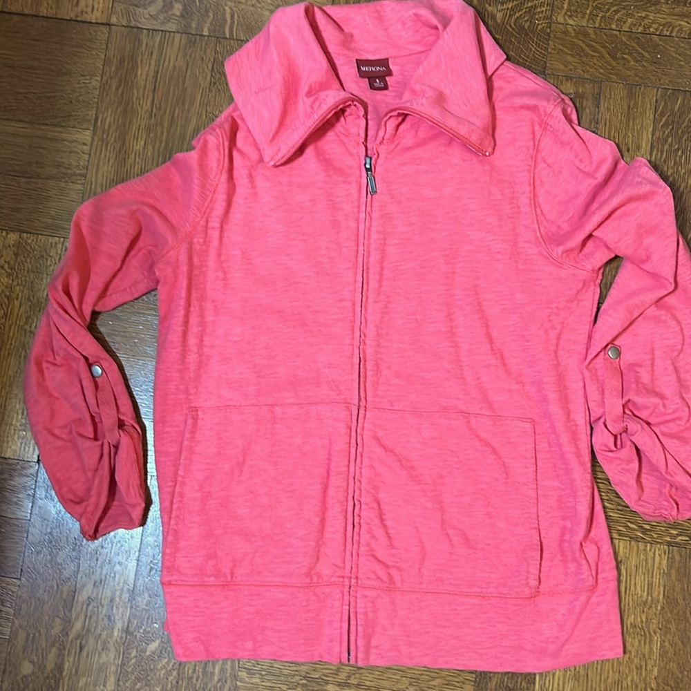 jacket, zipper, and matching tank top, small to medium size, coral colored